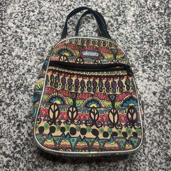 Sakroots multicolored artist circle lunch bag peace signs - Picture 1 of 6